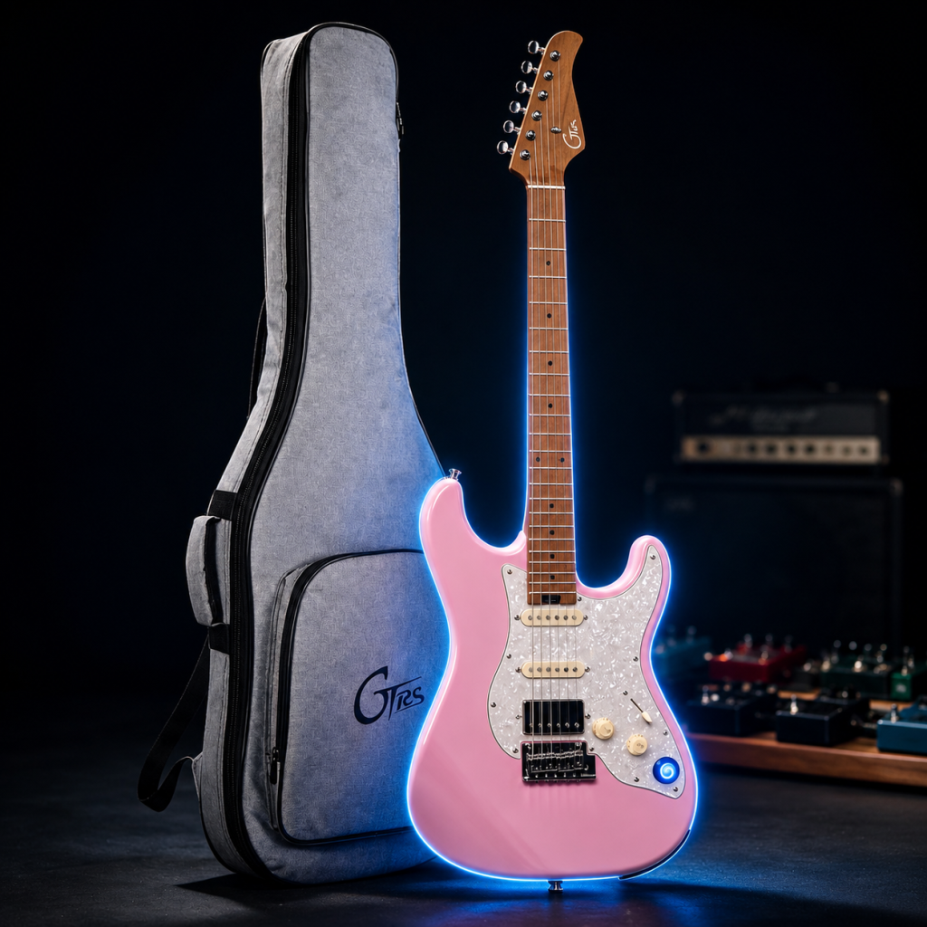 guitarra inteligente Mooer GTRS S801 com bag shell pink